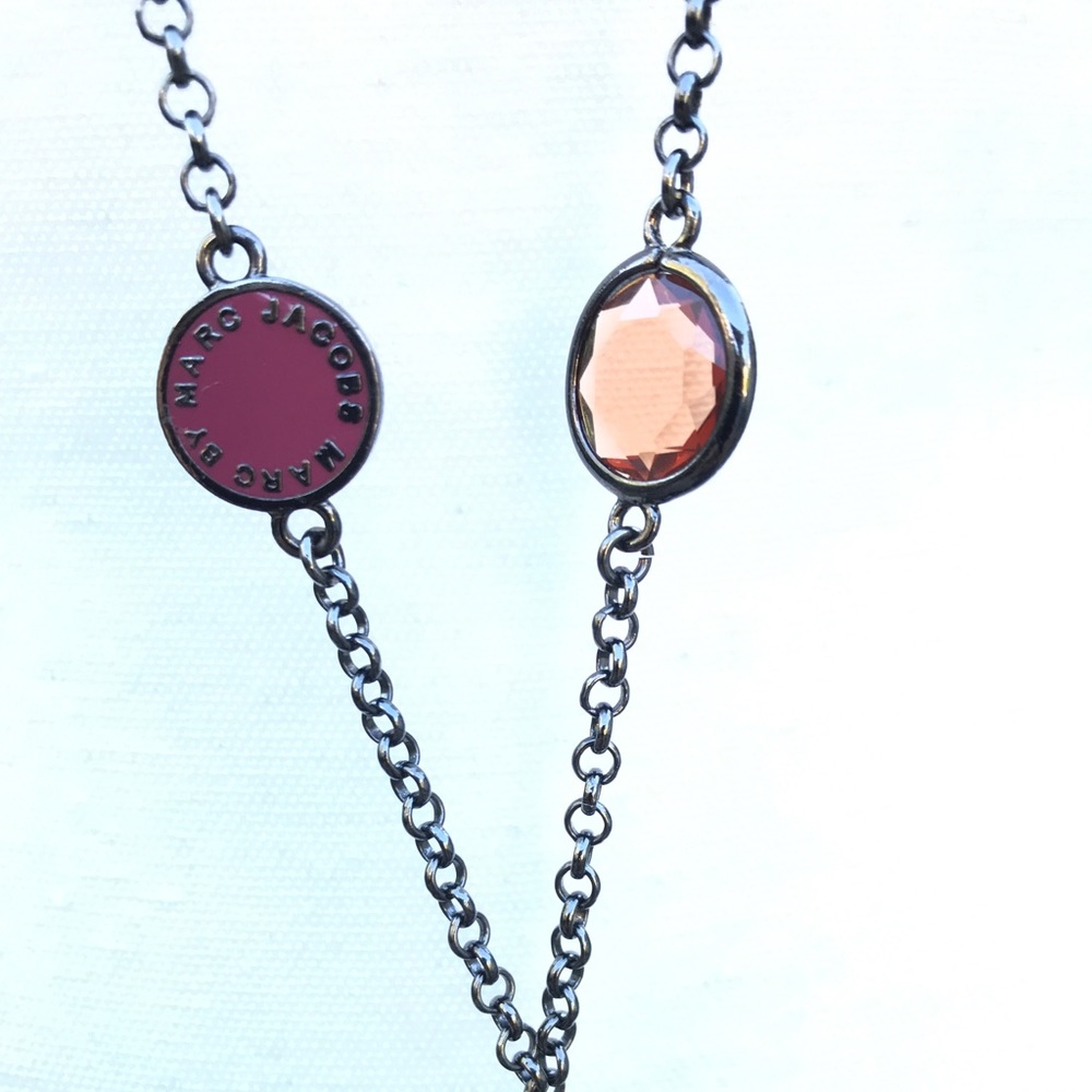 Marc Jacobs long necklace w/enamel +crystal charms